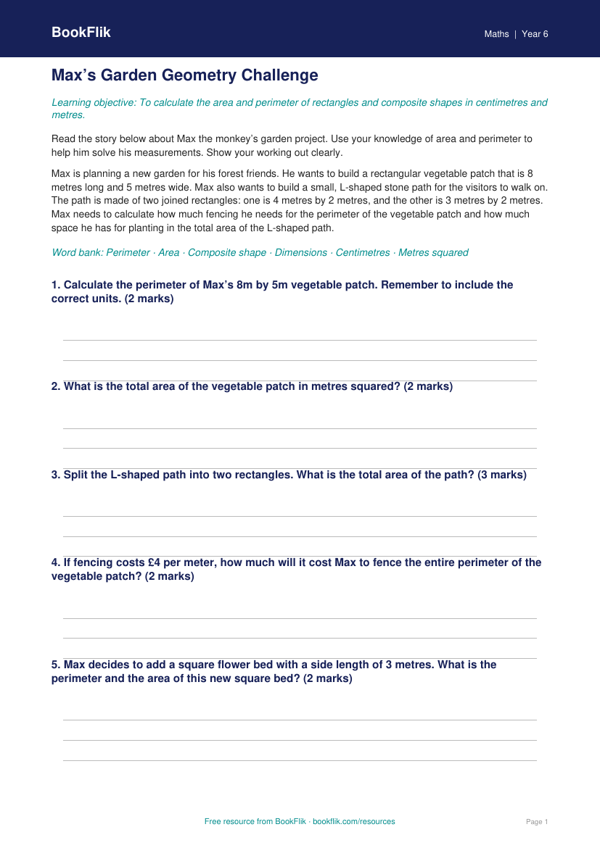 Free Area And Perimeter Track Sheet | Grade 5 | Math | BookFlik worksheet preview — Maths Area And Perimeter