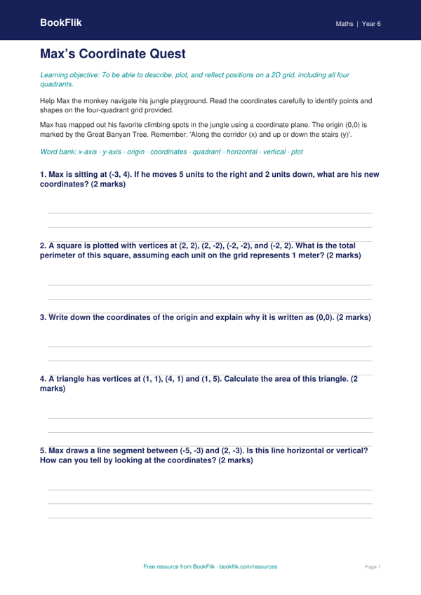Free Coordinates Worksheet | Grade 5 | Math | BookFlik worksheet preview — Maths Coordinates