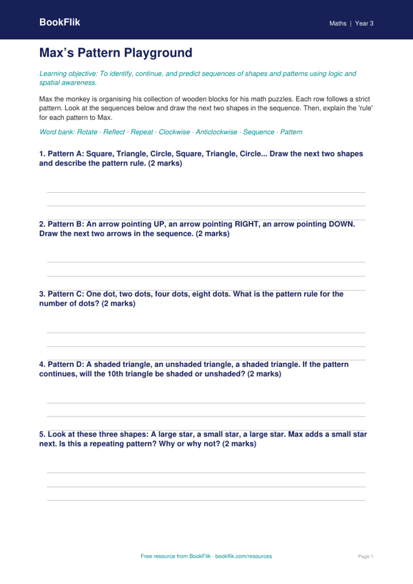 Free Non Verbal Reasoning Activity Sheet | Grade 2 | Math | BookFlik worksheet preview — Maths Non Verbal Reasoning