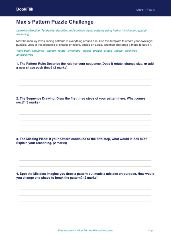 Free Non Verbal Reasoning Template | Grade 2 | Math | BookFlik worksheet preview — Maths Non Verbal Reasoning