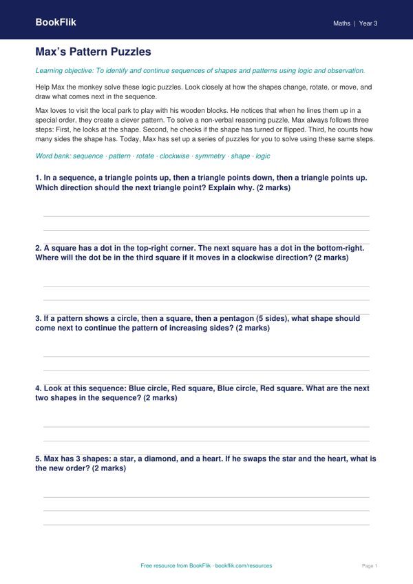 Free Non Verbal Reasoning Track Sheet | Grade 2 | Math | BookFlik worksheet preview — Maths Non Verbal Reasoning