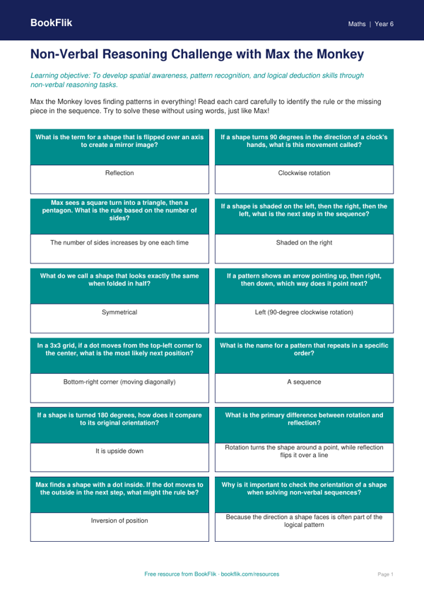 Non-Verbal Reasoning Math Practice for Grade 5 | BookFlik worksheet preview — Maths Non Verbal Reasoning