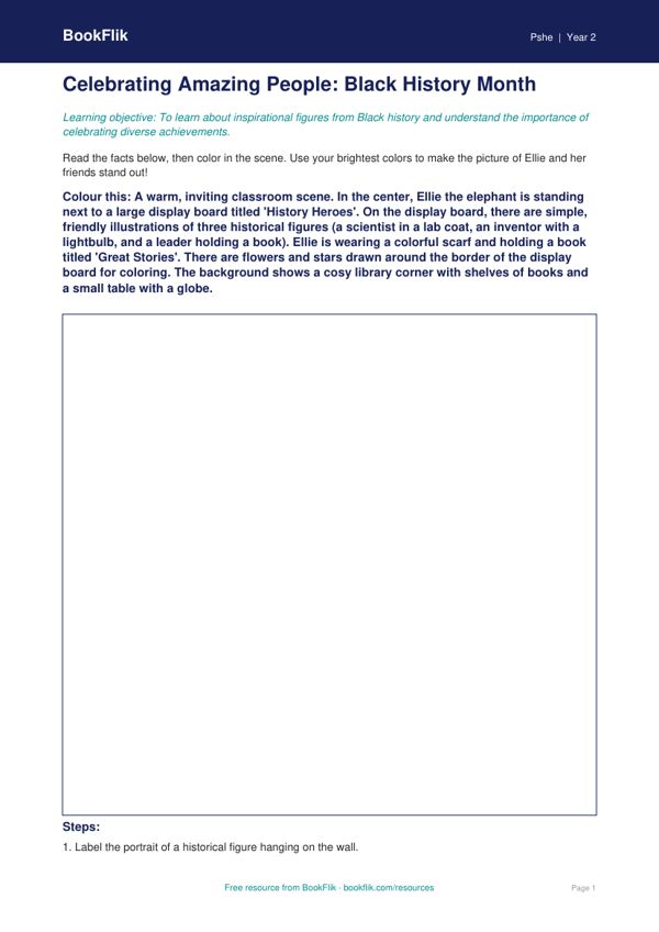 Free Black History Month Colouring Page | Grade 1 | Health & Wellness | BookFlik worksheet preview — Pshe Black History Month