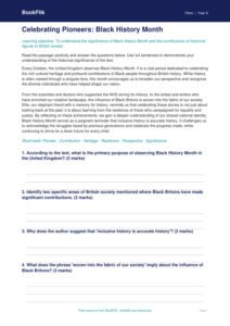 Free Black History Month Comprehension | Grade 5 | Health & Wellness | BookFlik