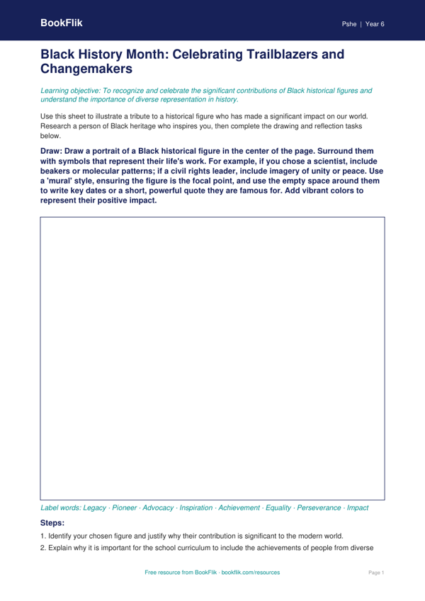Free Black History Month Drawing Sheet | Grade 5 | Health & Wellness | BookFlik