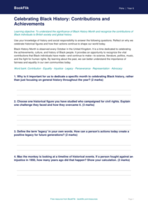 Free Black History Month Worksheet | Grade 5 | Health & Wellness | BookFlik