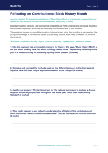 Free Black History Month Worksheet | Grade 5 | Health & Wellness | BookFlik