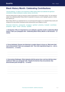 Free Black History Month Writing Frame | Grade 5 | Health & Wellness | BookFlik