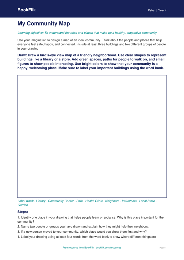 Free Community Drawing Sheet | Grade 3 | Health & Wellness | BookFlik worksheet preview — Pshe Community