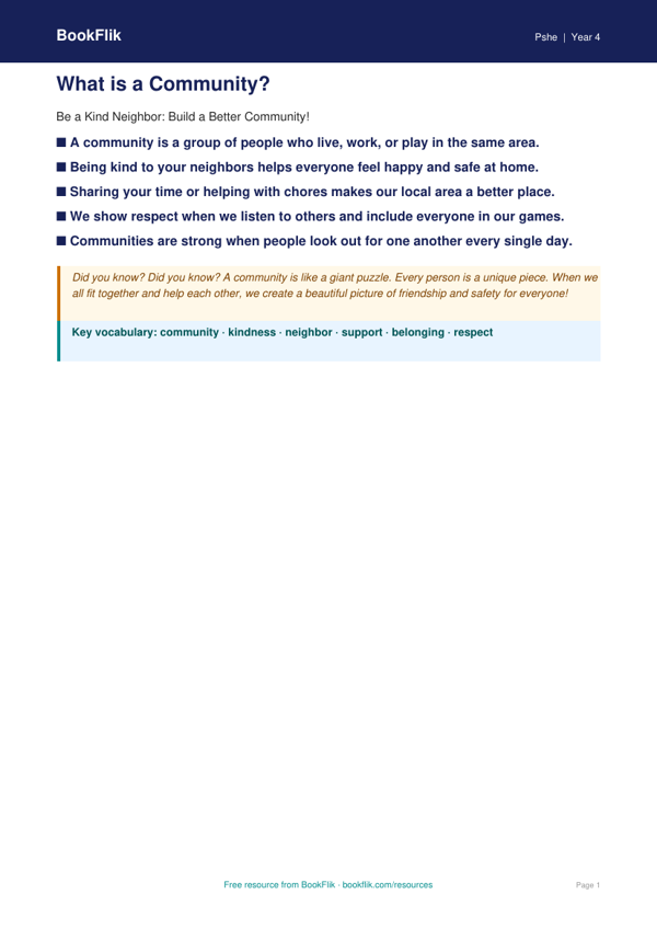 Free Community Poster | Grade 3 | Health & Wellness | BookFlik worksheet preview — Pshe Community