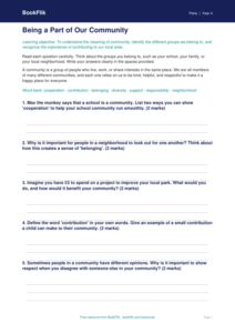Free Community Worksheet | Grade 3 | Health & Wellness | BookFlik
