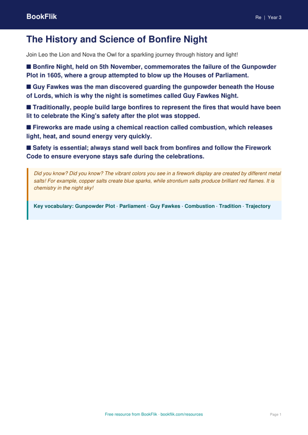Free Bonfire Night Poster | Grade 2 | Social Studies | BookFlik worksheet preview — Re Bonfire Night