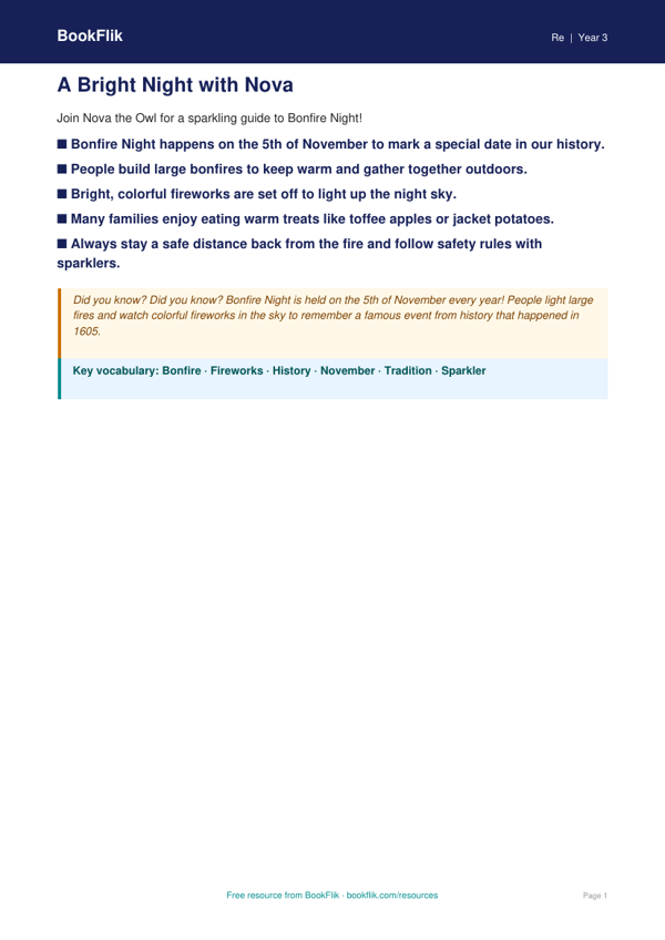 Free Bonfire Night Poster Activity | Grade 2 Social Studies | BookFlik worksheet preview — Re Bonfire Night