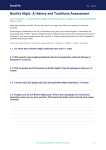Free Bonfire Night Assessment | Grade 5 | Social Studies | BookFlik