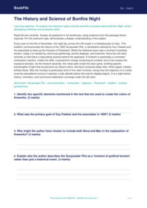 Free Bonfire Night Comprehension | Grade 5 | Social Studies | BookFlik