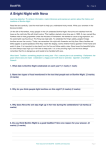 Free Bonfire Night Comprehension | Grade 5 | Social Studies | BookFlik