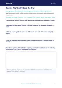 Free Bonfire Night Worksheet | Grade 5 | Social Studies | BookFlik
