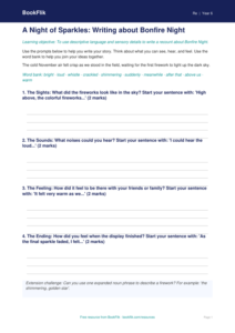 Free Bonfire Night Writing Frame | Grade 5 | Social Studies | BookFlik
