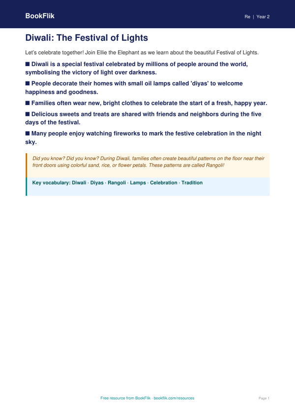 Free Diwali Poster | Grade 1 | Social Studies | BookFlik worksheet preview — Re Diwali