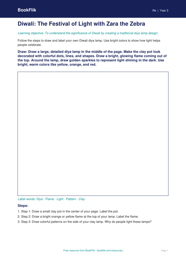 Free Diwali Drawing Sheet | Grade 2 | Social Studies | BookFlik worksheet preview — Re Diwali