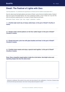 Free Diwali Activity Sheet | Grade 5 | Social Studies | BookFlik