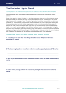 Free Diwali Comprehension | Grade 5 | Social Studies | BookFlik