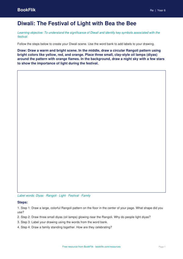 Free Diwali Drawing Sheet | Grade 5 | Social Studies | BookFlik worksheet preview — Re Diwali