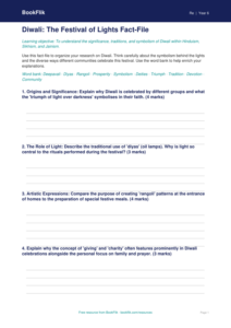 Free Diwali Template | Grade 5 | Social Studies | BookFlik
