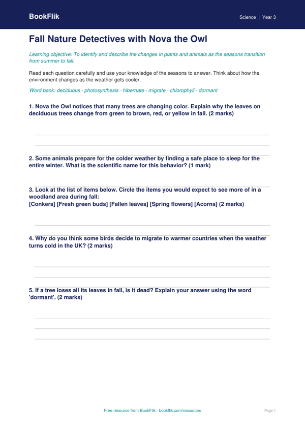 Free Autumn Science Worksheet | Grade 2 | Science | BookFlik worksheet preview — Science Autumn Science