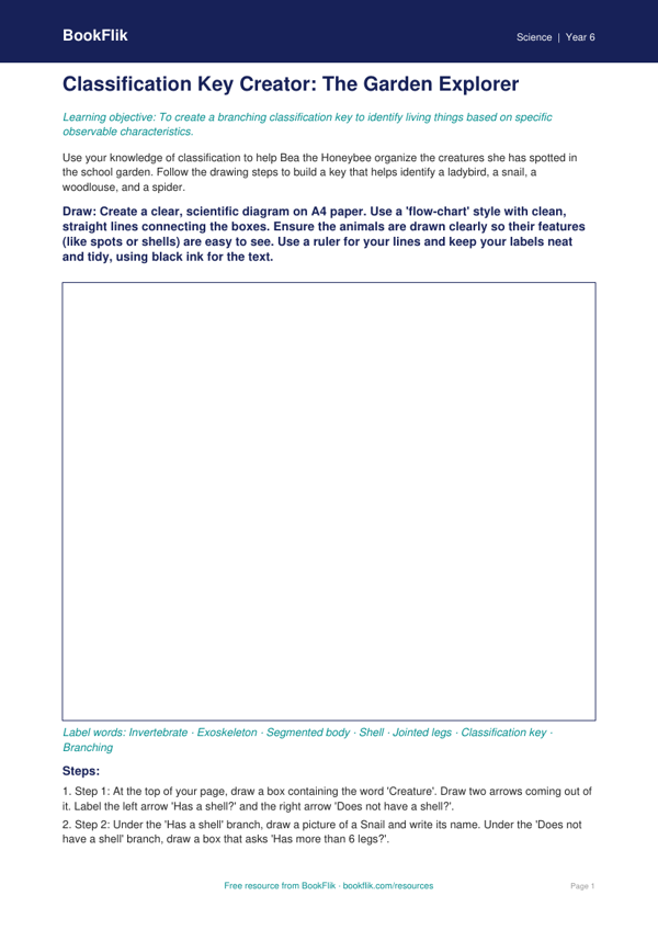 Free Classification Keys Drawing Sheet | Grade 5 | Science | BookFlik worksheet preview — Science Classification Keys