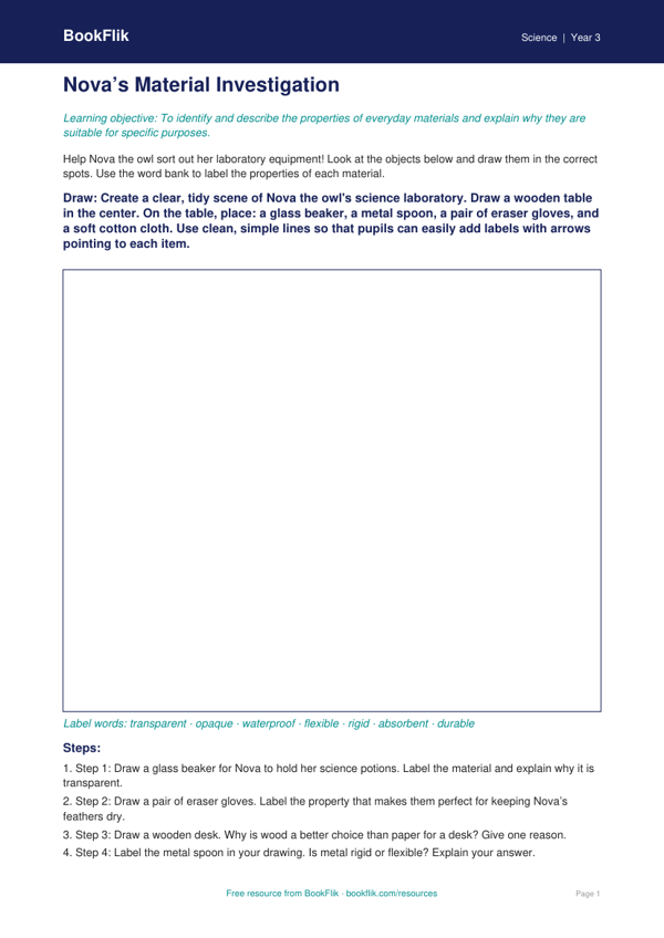 Free Properties Of Materials Drawing Sheet | Grade 2 | Science | BookFlik worksheet preview — Science Properties Of Materials